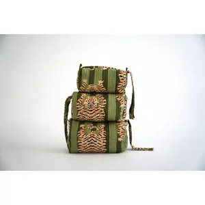 Sorella Sol Green Tiger Hand Block Printed Cosmetic Bag Set