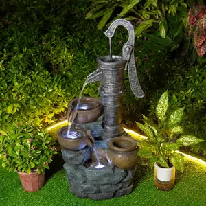 32" H Large Outdoor Fountains with Vintage Pump Ideal for Patio Yards Outdoor Gardens and Home Art Decor Crafted from Weather-Resistant Materials for Year-Round Use