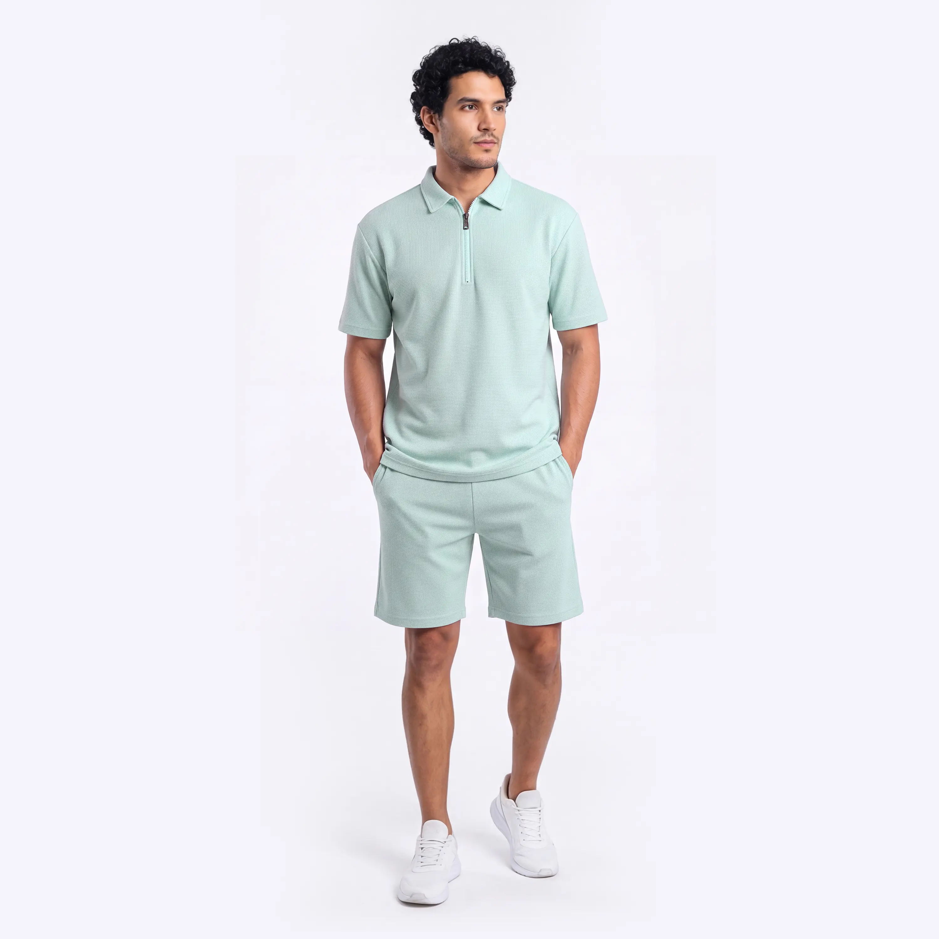 GINGTTO Men's Short Sets 2 Piece Casual Outfit Summer Zip Polo Shirt and Shorts Set Fashion Lounge Tracksuit