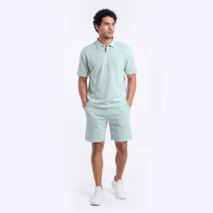GINGTTO Men's Short Sets 2 Piece Casual Outfit Summer Zip Polo Shirt and Shorts Set Fashion Lounge Tracksuit