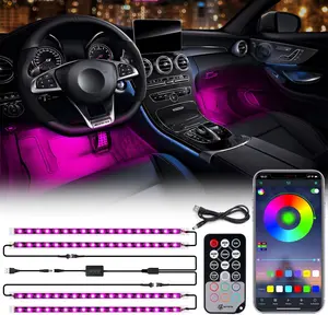 Xprite RGB LED Car Interior Bluetooth USB Light Strip, w/Wireless Remote and APP Control,4 PCS Under Dash Footwell Ambient Lights Kits, DIY Music Mode Universal for Vehicle Internal, SUV, Trucks