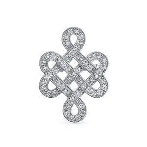 Celtic Love Knot Cubic Zirconia Pave CZ Brooch Lapel Pin Silver Plated