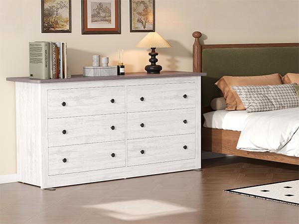 Farmhouse Wooden 6 Drawers Dresser for Bedroom, Vintage Wide Chest of Drawers for Living Room, Wood Storage Dressers Organizer Farmhouse Wooden 6 Drawers Dresser for Bedroom, Vintage Wide Chest of Drawers for Living Room, Wood Storage Dressers Organizer