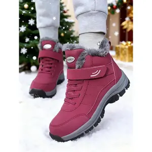 Unisex Outdoor Snow Boots with Velcro Closure, Fashionable Comfortable Warm Fleece Lining, Easy Slip-On Winter Footwear for Men & Women, Pull On Boots