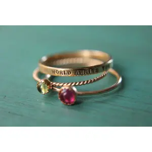 2 solid 14k gold gemstone stacking rings and custom band set of 3 rings