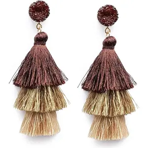 Colorful Layered Tassel Earrings Bohemian Tiered Tassel Druzy Stud Dangle Drop Earrings for Women Teen Girls Christmas Mother's Day Gift