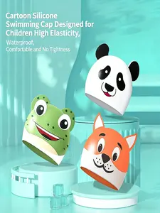 Silicone Ear Protection Swim Cap, Waterproof Cartoon Design for Boys & Girls, Comfortable Long Hair Swimming Hat