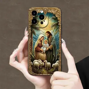 Straight edge Creative Jesus' Family Pattern Case for iPhone 16 15 14 Pro Max 13 12 11 XR XS Plus Shockproof Full Camera Protection Durable slim Silicone Cover