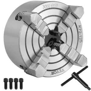 【fathersdaygift】VEVOR K72-125 Lathe Chuck 5 Inch 4-Jaw, Independent Reversible Jaw, Metal Lathe Chuck Accessories