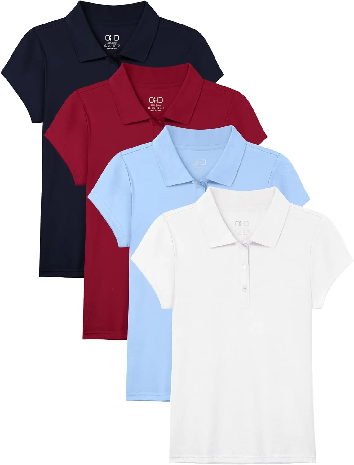 OHD 4 Pack Girls Polo Shirt Cotton School Uniform for Girls Size 3T-14 | Soft Cotton School Uniform for Girls, Tagless Polo for Daily, School, And Various Occasions