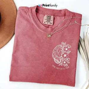 Comfort Colors One Day At A Time T Shirt, Addiction Recovery, Sobriety Gift, Na Shirt, Motivational Shirt, Mental Health Shirt Casual Top - Printfamily