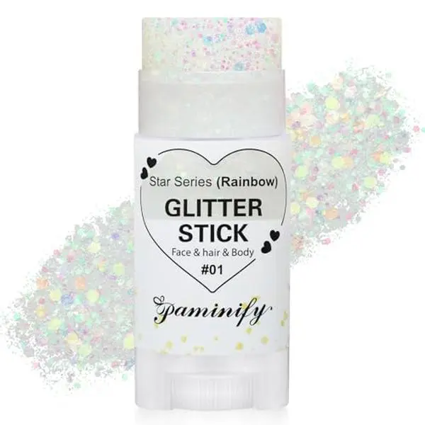 Rainbow White Hair Glitter Stick for Kids,Mermaid Fairy Costume Body Face Glitter, Singer Concert Cosplay Glitter Makeup,Waterproof Sequins Rave Outfit for Women,Mardi Gras Accessories