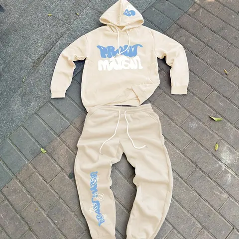 Men's Plush Lined Letter & Jellyfish Print Drop Shoulder Hooded Sweatshirt & Drawstring Waist Sweatpants Two-Piece Set, Sweatshirt Sets, Set Outfit, Sweat Suit, Streetwear, Thermal Warm for Daily Wear, Men's Spring & Fall Clothes