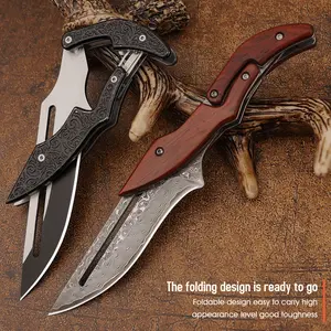 2 Styles Folding Knife - Damascus/Stainless Blades - Rosewood/Steel Handles - Sharp Fruit Knife - Camp Cooking & Outdoor EDC Tools