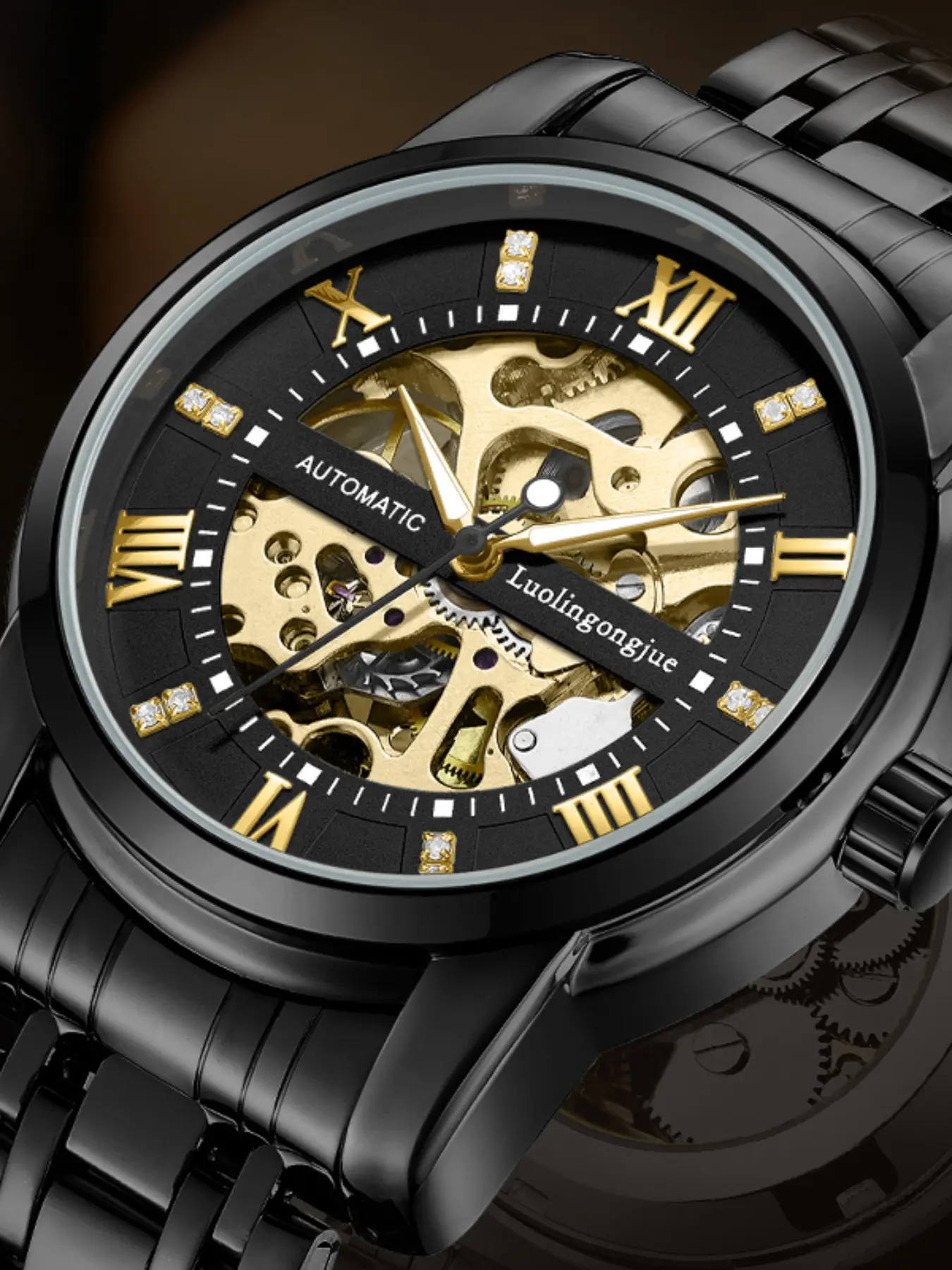 Men's Luxury Skull Mechanical Watch, Stainless Steel Automatic Wristwatch, Casual Analog Round Face, High-End Gift Watch for Men