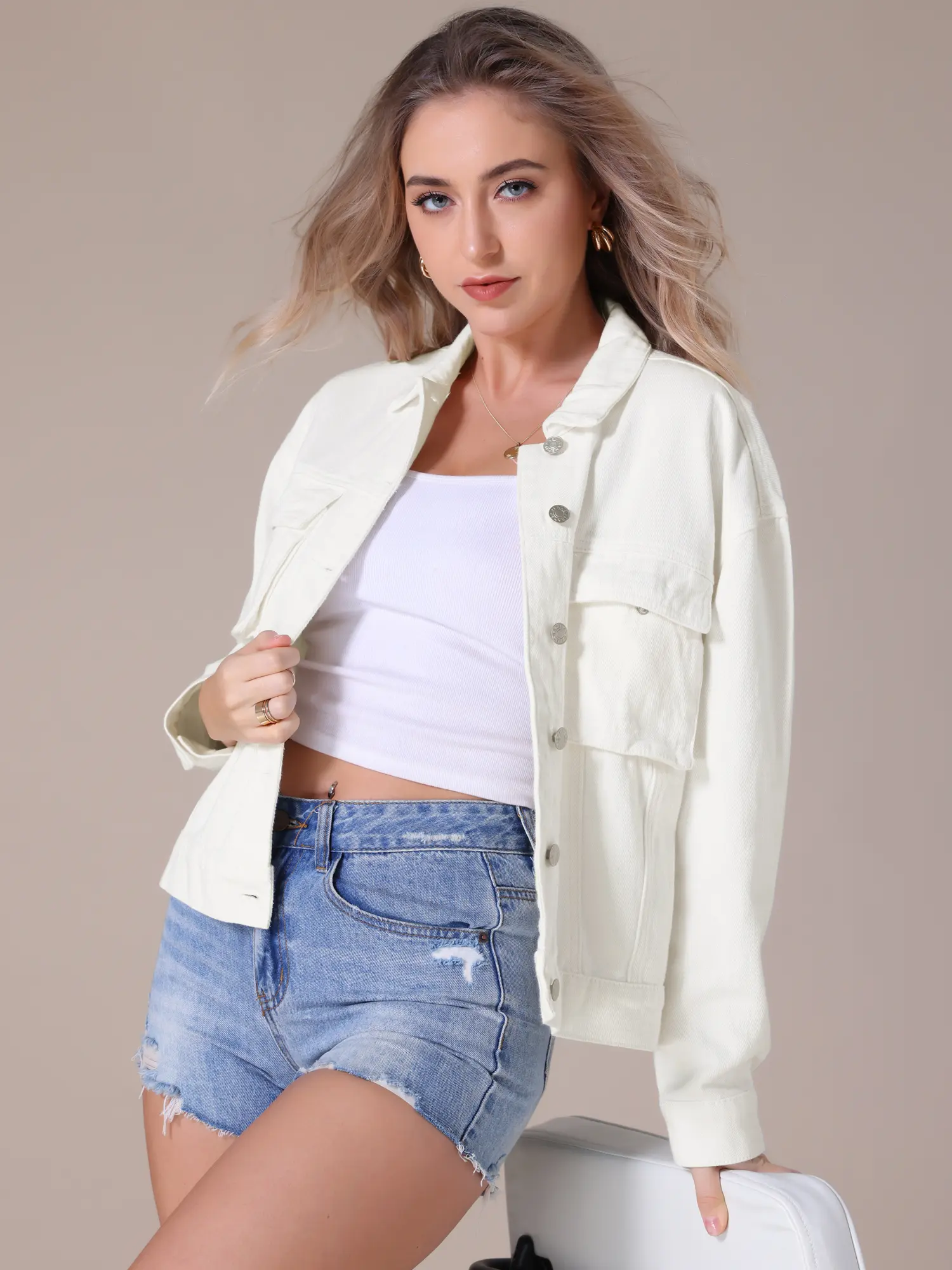 INSPIRE CHIC Women's Oversized Denim Jacket Button Down Pockets Jean Jacket
