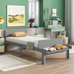 Twin Bed with Footboard Bench,Stylish and Practical Design，Footboard Bench，Grey or white