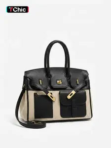 Women's Messenger Bag with Contrast Color Stitching, Casual Style, Multi-Pocket Design, Ideal for Daily Use & Travel, All Seasons
