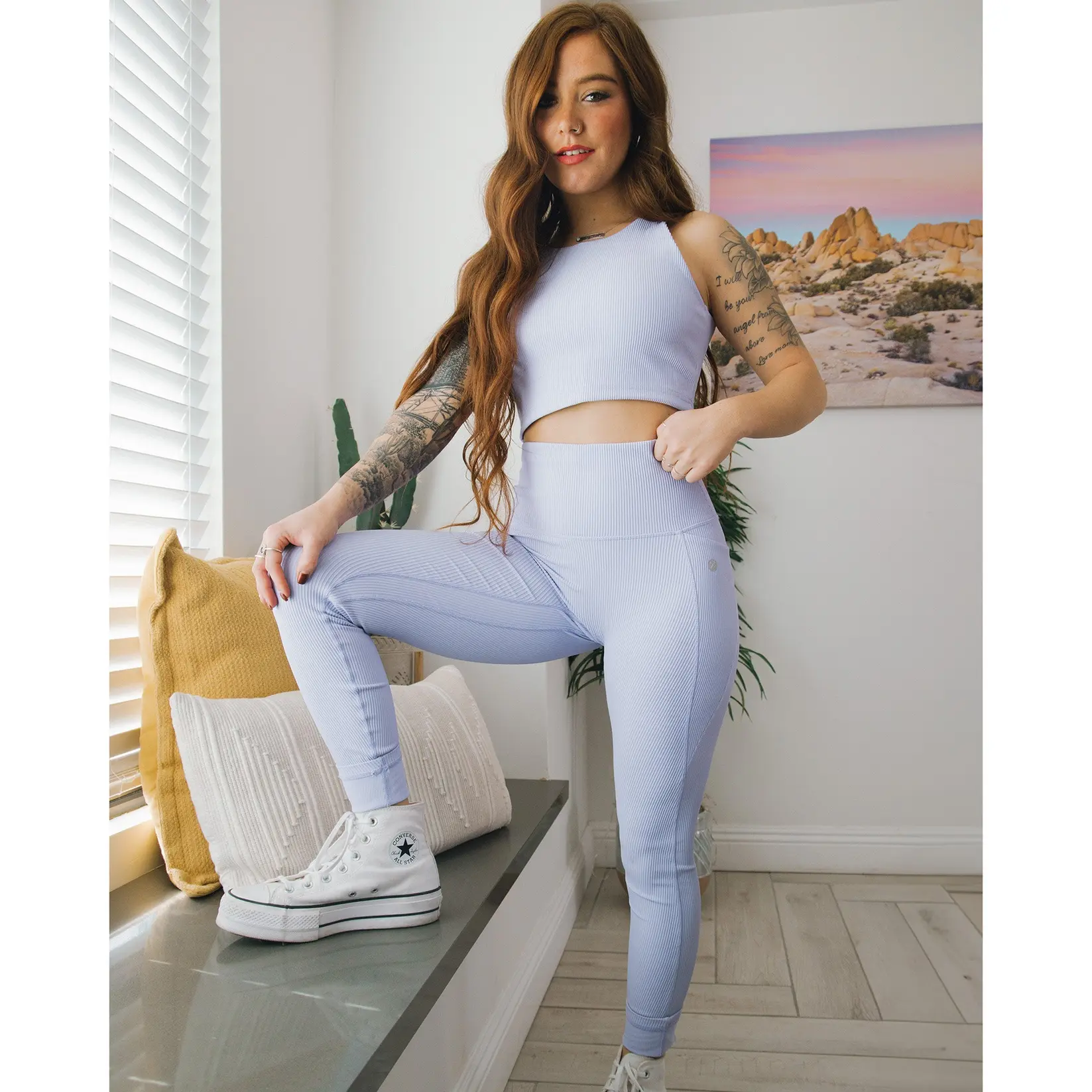 Women's Ribbed Leggings - Lavender
