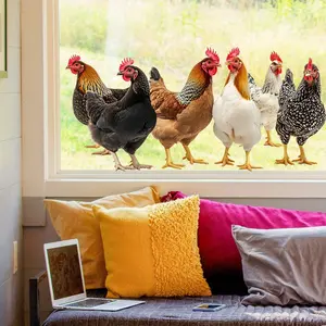 Creative Country Style Chicken Window Decals, Vibrant Rooster and Hen Patterns for Home Decoration, Rustic Wall Art Décor for Bedroom and Living Room