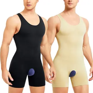 CATTIBOR 1/2 PACK Menswear Bodysuit Shapewear With Open Crotch ,Men Full Body Shaper Tummy Control Sleeveless Bodysuit,Men Underwear For All Seasons
