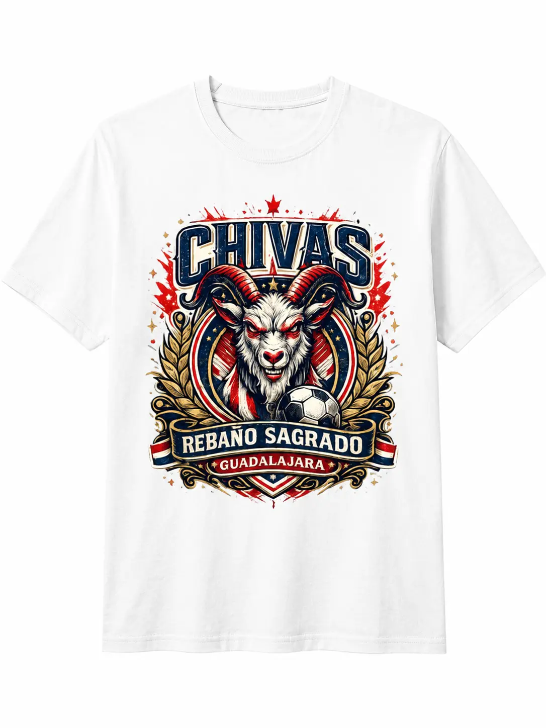 Guadalajara Sacred Herd Soccer Shirt, Red White Goat Graphic Shirt, Mexican Football Supporter Shirt