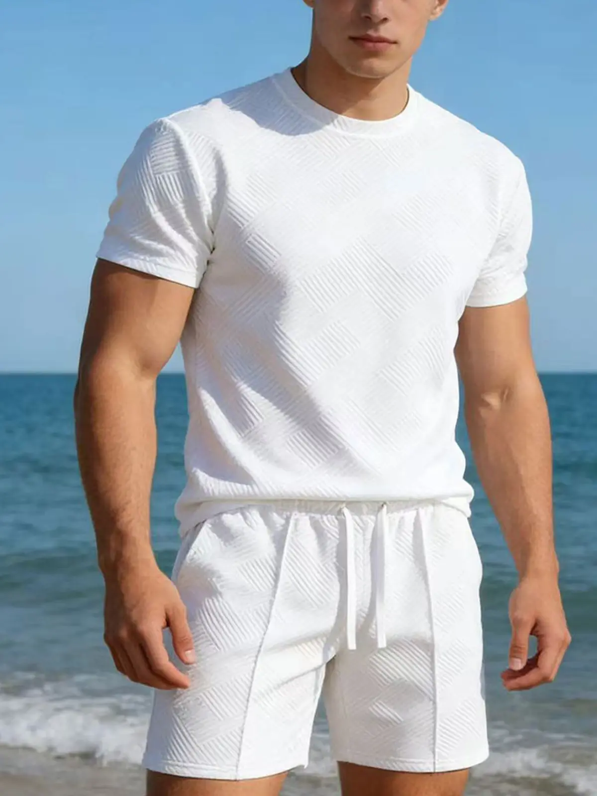 Men's Classic Regular Fit 2-Piece Matching Set, Plain Polyester Short Sleeve Shirt & Shorts, Tropical Holiday Menswear