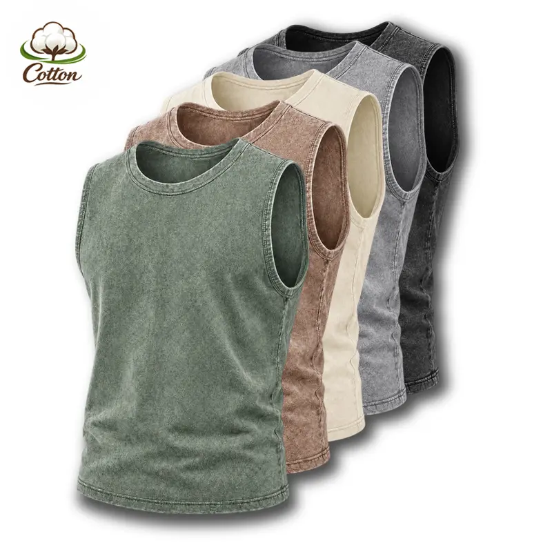 2/5 Pack Unisex Acid Wash Sleeveless Tank Tops | 100% Soft Cotton, Suitable for Fitness Training, Everyday Outings, and Office Wear