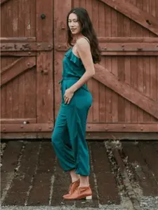 Ruffle Shoulder Emerald Jumpsuit | Ethical Fashion