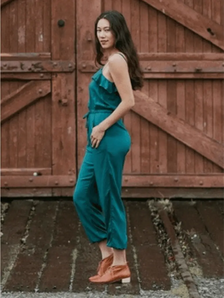 Ruffle Shoulder Emerald Jumpsuit | Ethical Fashion