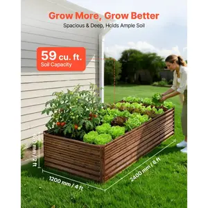 Summervibes VEVOR 1 Pack Galvanized Raised Garden Beds, 8x 4x 1 ft, Rectangular Metal Planter Boxes Kit Outdoor, Bottomless Elevated Planting Box with Gloves, Alu - Zinc, for Growing Flowers Vegetables, Dark GrayVEVOR Super Brand Day