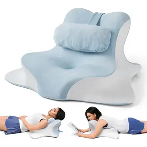 Upgraded Reading Pillow for Bed, Lying, Stretching for  Alignment w Extra  Pillow- Cushiony  Bed Wedge  Traction Device for & Relax-Blue