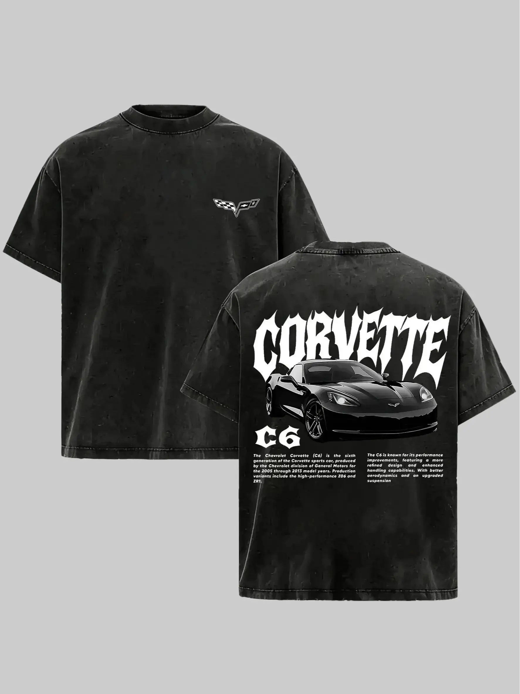 [BT] Men's Vintage Washed Corvette C6 Graphic Tee - Oversized 100% Cotton Crewneck Mens Clothing, Unisex Streetwear Clothing Shirt, Racing Car Merch Gifts for Him, Vintage Graphic Tee