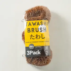 Pack of 3 Tawashi   Coconut Coir Fiber Brush, Vegetable Scrub Brush,Ideal for Fruit Scrub, Kitchen Cleaning Needs, Kamenoko  Design