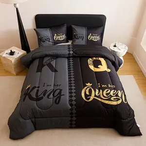 3pcs Quilt Set (1 Quilt + 2 Pillowcases No Pillows), Soft Breathable Digital Print Bedroom Dorm Home Crown Letter Pattern