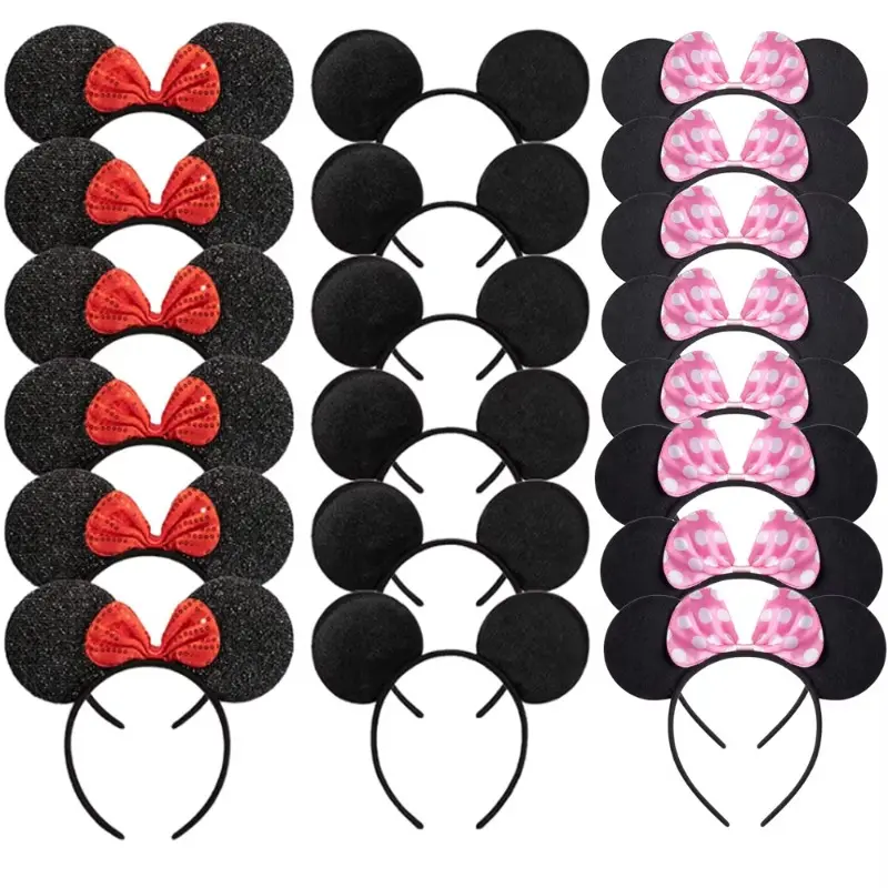 Mouse Ears Headbands with Bows, 12 PCS Cute Fabric Hair Accessories for Women & Girls, Everyday Party & Cosplay Wear, 12Pcs, Fashion, Unisex, Animal Ear Headbands