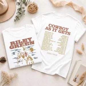 Riley Green 2026 Tour Shirt, Cowboy As It Gets Country Concert Tee, Vintage Western Graphic T-Shirt for Country Music Fans ILE