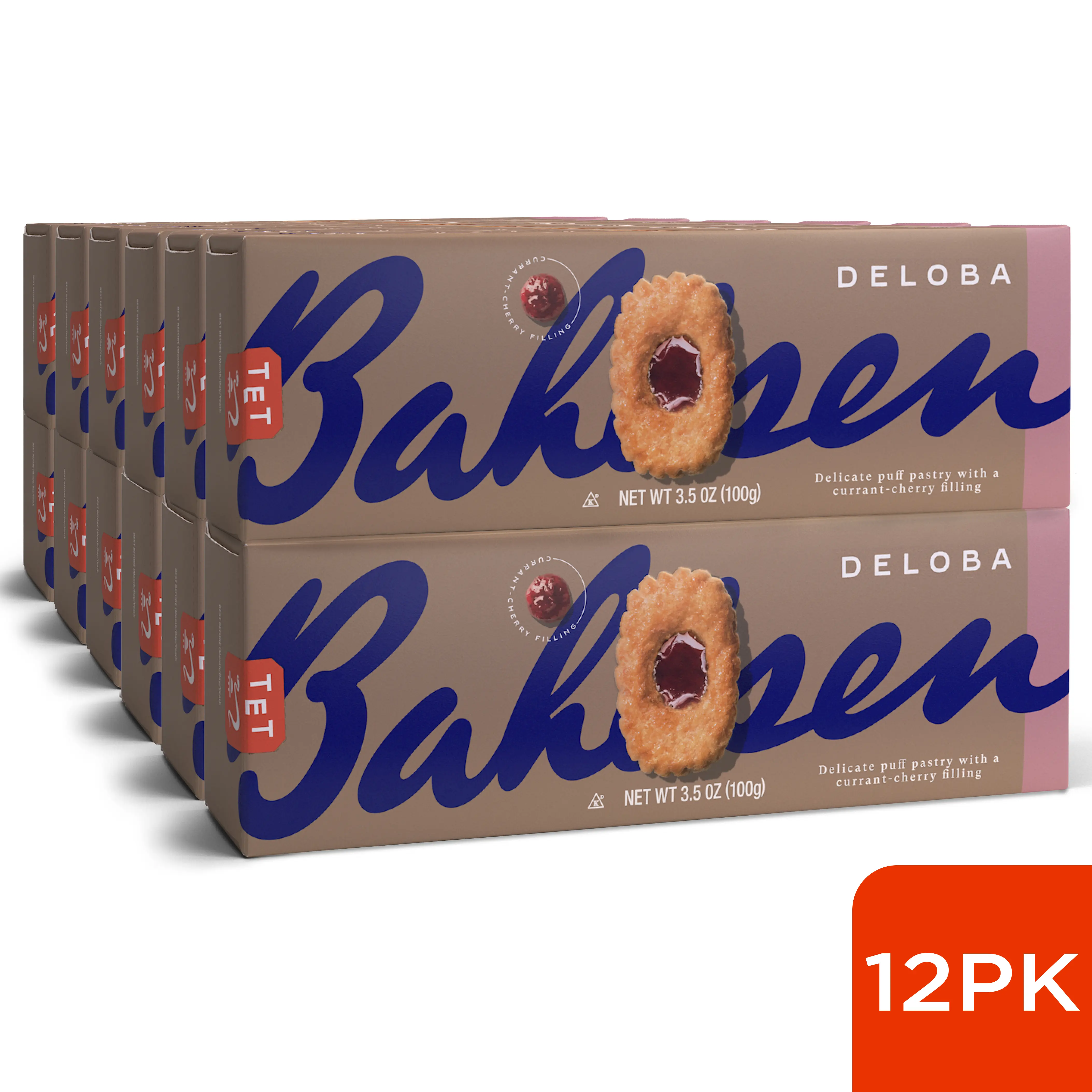 Bahlsen Deloba Puff Pastry Biscuits Cherry-Filled Gourmet Cookies - 3.5 Ounce Box (12 Pack)