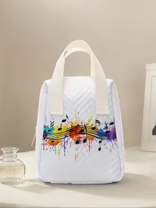 Creative Note Pattern Reusable Women's Handbag, Cosmetic Storage Bag with Compartments, Ideal for School, Work, Travel, Business Trips