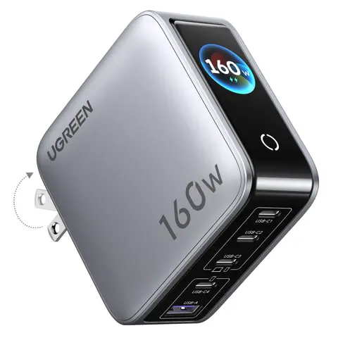 UGREEN 160W 5-Charging Ports Compact GaN USB-C High Speed Charger - Smart Display, Touch Control, Up to 140W Single-Port Fast Charging for Mobile Devices, MacBook Pro, Laptop (Cable Not Included, Non-Battery),tiktokshopfalldealsforyou