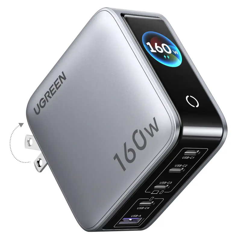 UGREEN 160W 5-Charging Ports Compact GaN USB-C High Speed Charger - Smart Display, Touch Control, Up to 140W Single-Port Fast Charging for Mobile Devices, MacBook Pro, Laptop (Cable Not Included, Non-Battery),tiktokshopfalldealsforyou