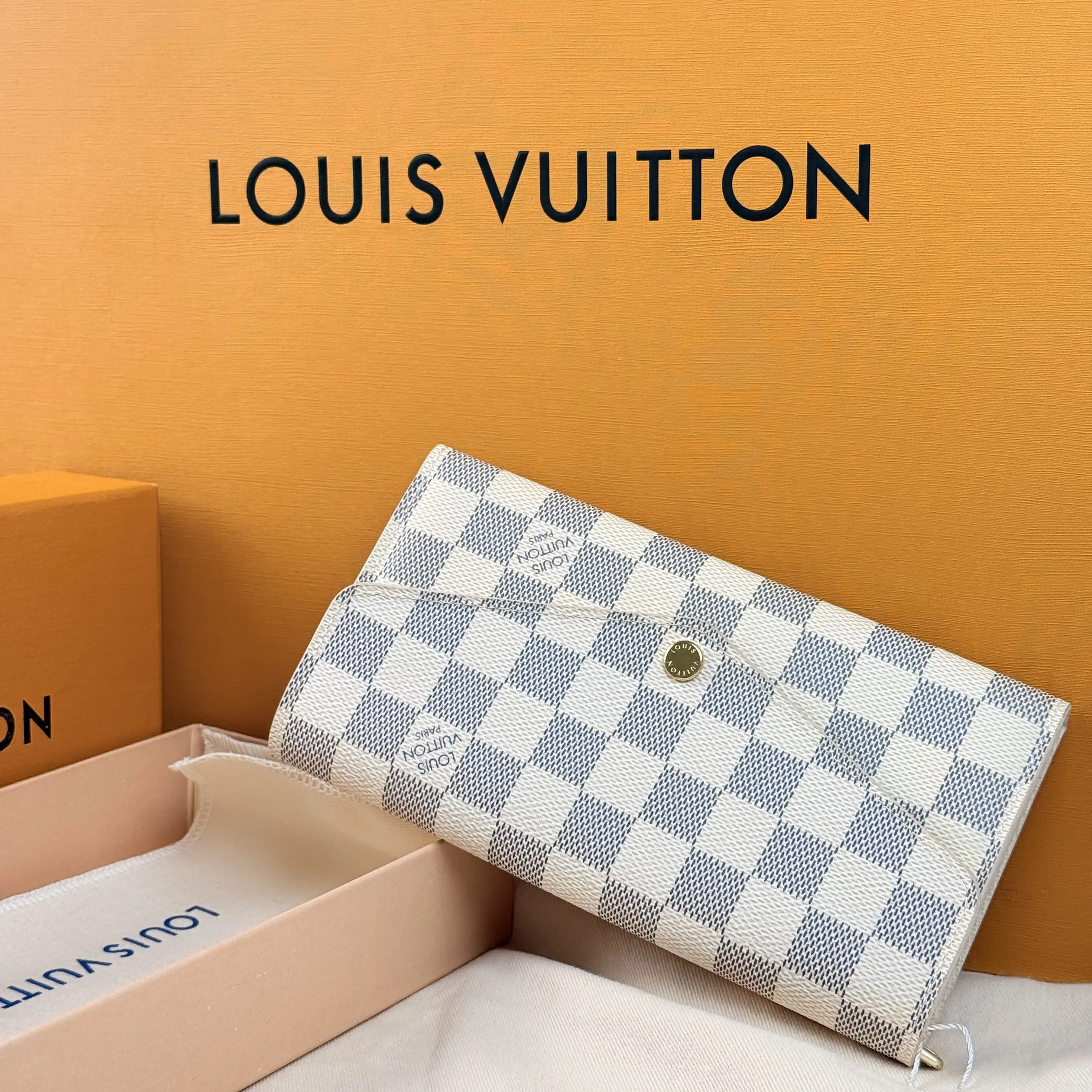 Pre-owned Louis Vuitton Damier Azur Canvas Envelope Flap Long Wallet