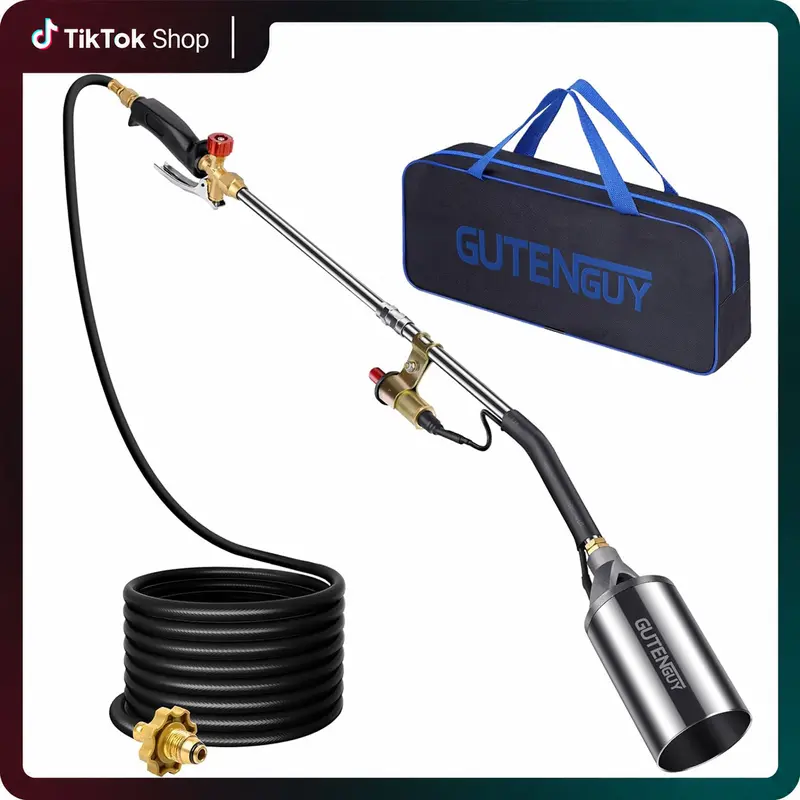 toolupgrade Portable Propane Torch Burner Weed Torch High Heat Output Blow Torch with 10FT Hose & Storage Bag for Garden Use Outdoorfun