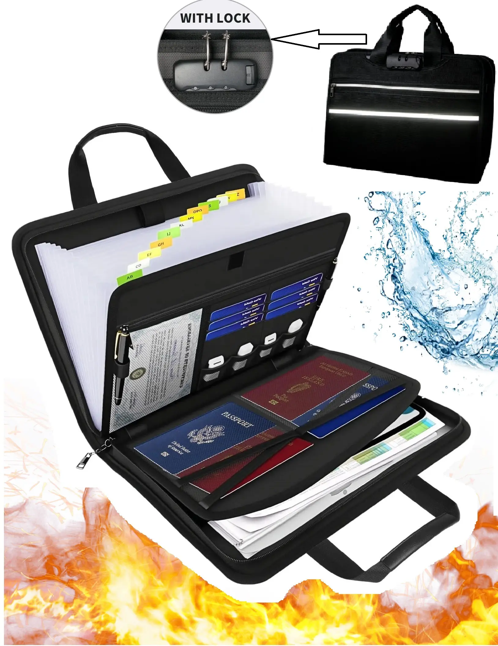 Fireproof Accordion File Organizer with Lock, 13 Pocket Document Folder Expanding File Folder with Handle & Labels, Portable Document Organizer for Letter A4 Files and Important Papers Party Gift For man