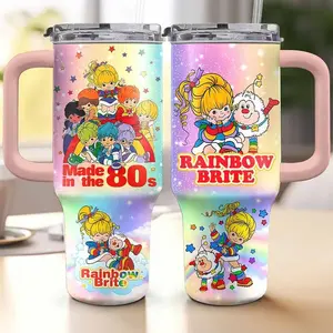 Rainbow 80s Cartoon Custom Cup 40 oz 20 oz Tumbler With Handle, Ideal Gifts, Gifts for her