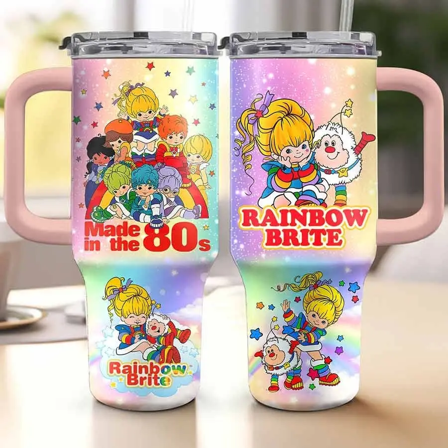 Rainbow 80s Cartoon Custom Cup 40 oz 20 oz Tumbler With Handle, Ideal Gifts, Gifts for her