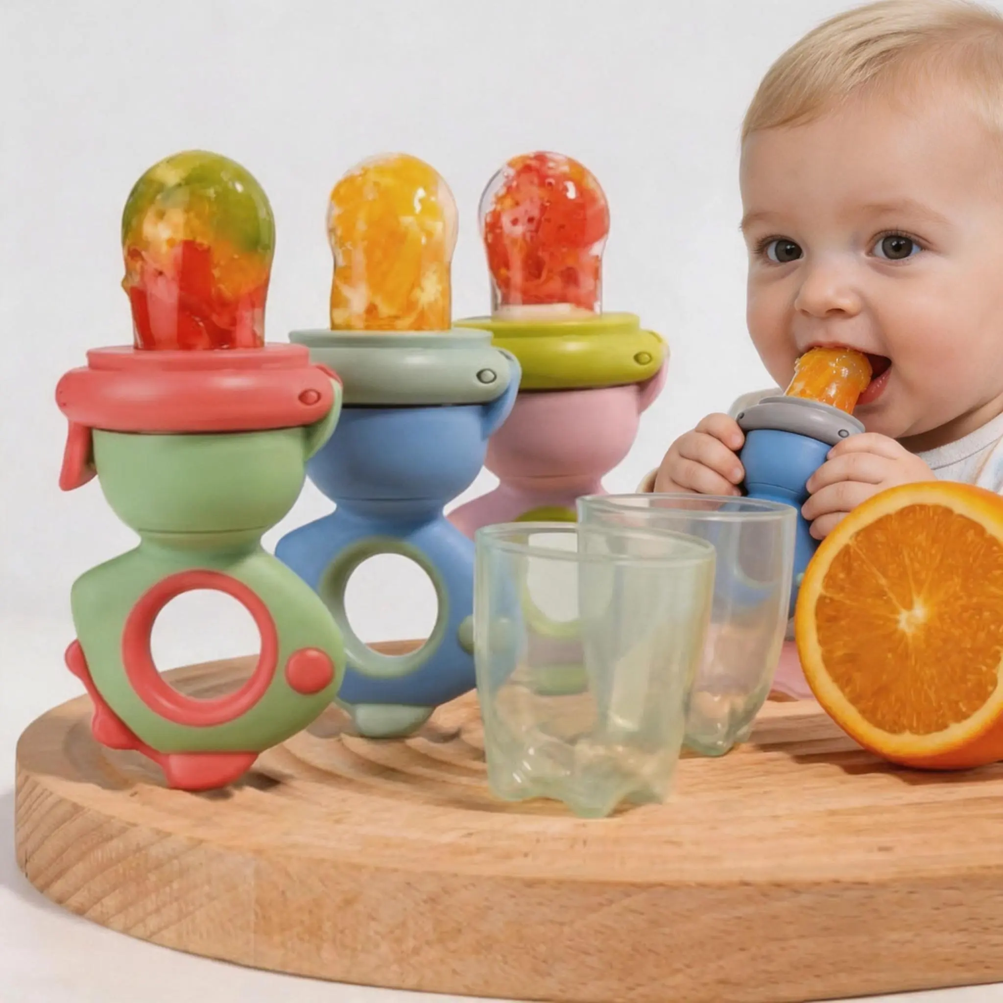Fruit Feeder for Kids Made of baby-safe food-grade material, sterilizable. Perfect for toddlers’ teething training, teething toy & grasping toy.