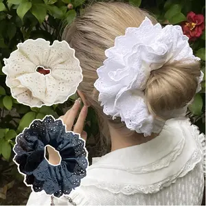 Lolita Lace Scrunchies Oversized White Three Layers Hair ties French Retro Temperament Hair rope Sweet Ponytail Holder Headwear