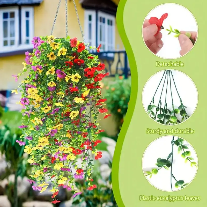 Artificial Flower Bouquet, 4 Counts/6 Counts Lifelike Faux Hanging Flower, Decorative Flowers for Home Party Wedding Balcony Garden Decor, Artificial