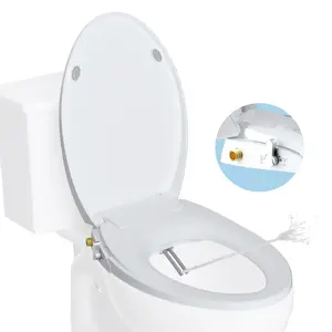 Elongated Bidet Toilet Seat with Slow Close, Non-Electric Bidet Toilet Seat with Self Cleaning Dual Nozzles, Fit Elongated Toilet Seat Hygienic